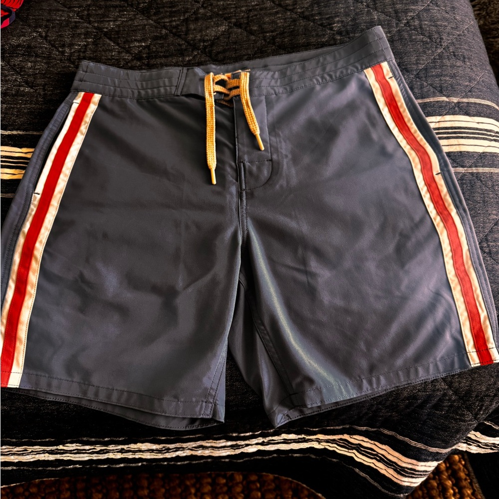 Faherty Blue and Red Board Shorts with Quick-Dry Fabric